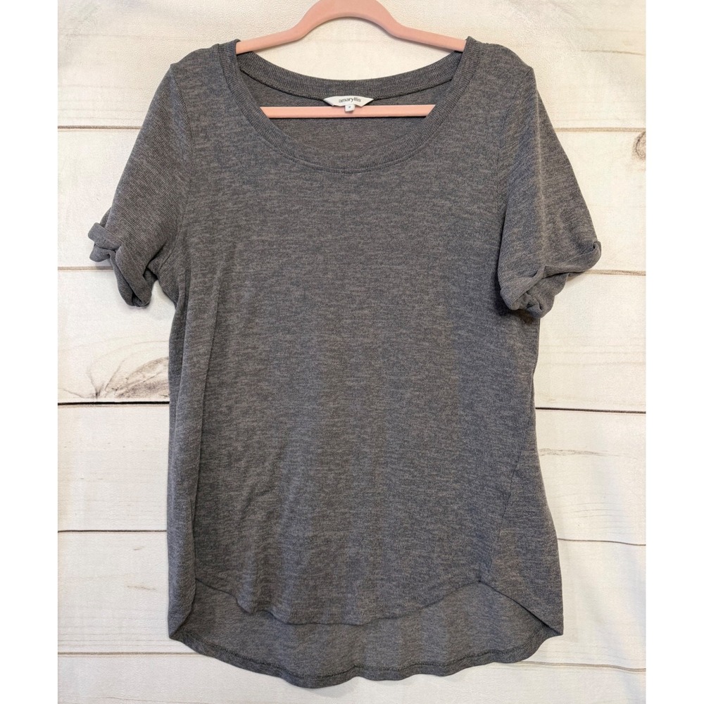 Amaryllis Womens Grey Short Sleeve Scoop Neck‎ High Low Knit Top Size M